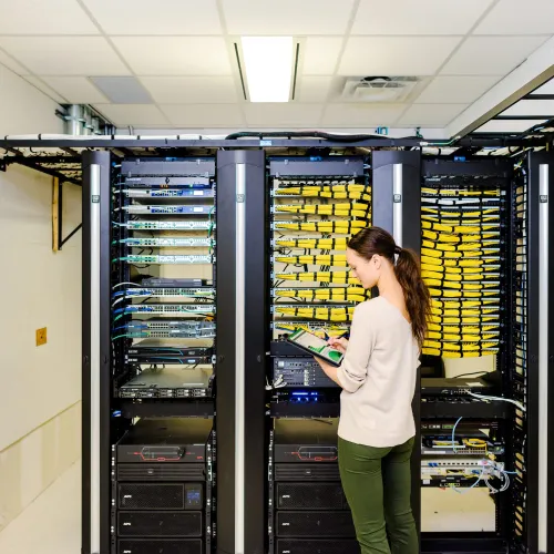 woman working on server