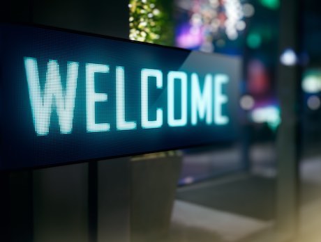 LED Display signage that reads 'WELCOME'
